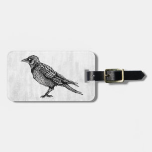 Raven Gothic zwart-wit vogel inkt tekening Bagagelabel