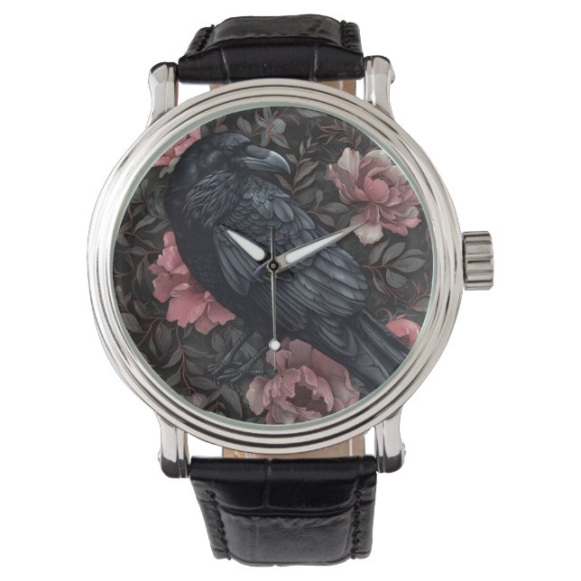 Raven gotische  bloemen horloge (Voorkant)