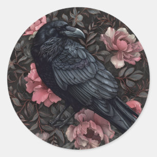 Raven gotische  bloemen ronde sticker