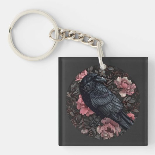 Raven gotische bloemen sleutelhanger (voorkant)