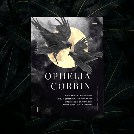 Raven & Gouden Maan Gotische Bruiloft Kaart