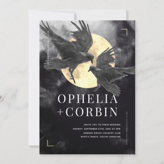 Raven & Gouden Maan Gotische Bruiloft Kaart