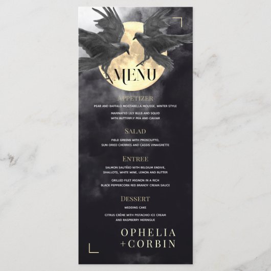 Raven & Gouden Maan Gotische Bruiloft Menu (Voorkant)