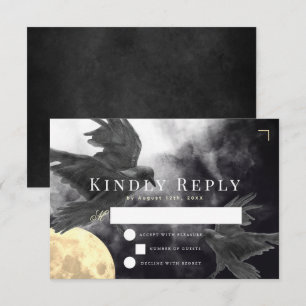 Raven & Gouden Maan Gotische Bruiloft RSVP Kaartje