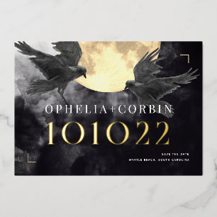 Raven & Gouden Maan Gotische Trouw Save the Date Folie Uitnodiging