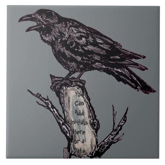 Raven Grey Art Ceramic Tegel Trivet personaliseert Tegeltje (Voorkant)
