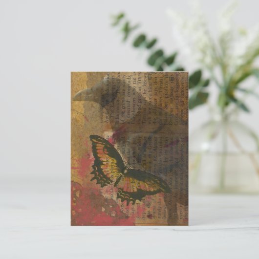 Raven Grunge Collage Briefkaart (Staand voorkant)