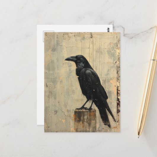 Raven Grunge gescheurd schilderij Briefkaart (Voorkant / Achterkant in situ)