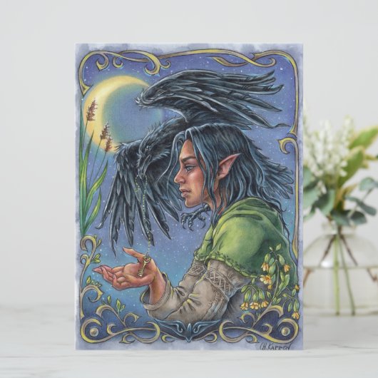 Raven Guide Art Kaart Sprookje Fantasy Moon (Staand voorkant)