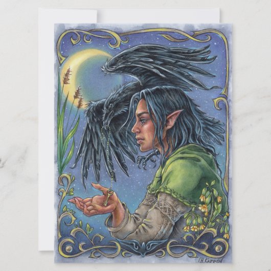 Raven Guide Art Kaart Sprookje Fantasy Moon (Voorkant)