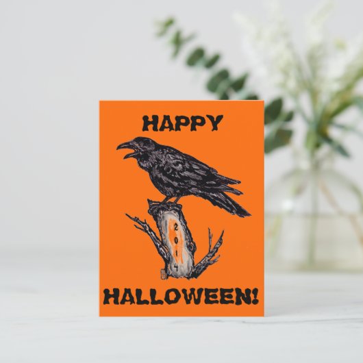Raven Halloween Briefkaart, datum kan worden gewij Briefkaart (Staand voorkant)