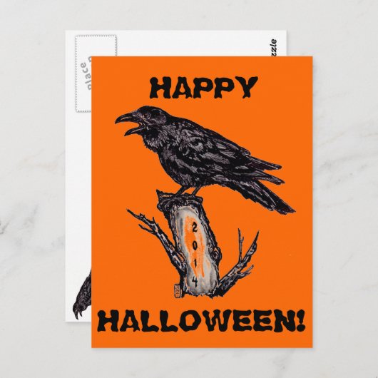 Raven Halloween Briefkaart, datum kan worden gewij Briefkaart (Voorkant / Achterkant)