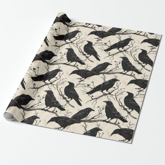 Raven Halloween Crow Herfst Cadeaupapier (Uitgerold)