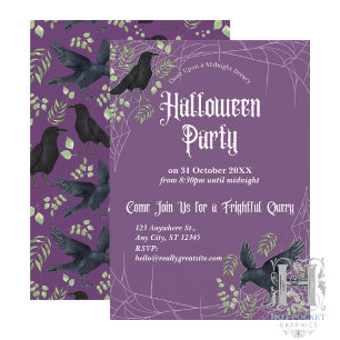 Raven Halloween Feest Uitnodiging in Paars