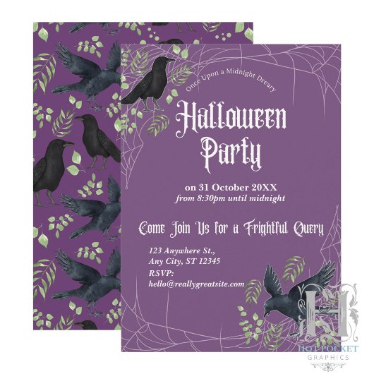 Raven Halloween Feest Uitnodiging in Paars