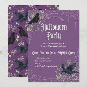 Raven Halloween Feest Uitnodiging in Paars
