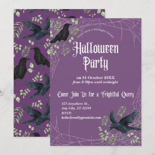 Raven Halloween Feest Uitnodiging in Paars