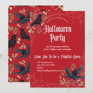 Raven Halloween-feestuitnodiging in het rood Kaart