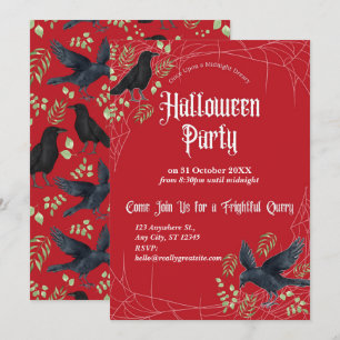 Raven Halloween-feestuitnodiging in het rood Kaart