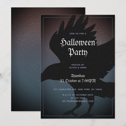 Raven Halloween Night Starry Sky Grunge Kaart (Voorkant / Achterkant)