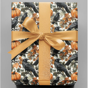 Raven Halloween Pompoenen Waterverf Herbst Cadeaupapier
