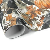 Raven Halloween Pumpkins Waterverf Herfst Cadeaupapier (Rol Hoek)