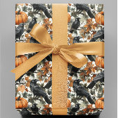 Raven Halloween Pumpkins Waterverf Herfst Cadeaupapier