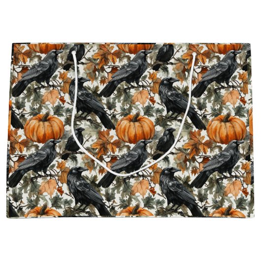 Raven Halloween Pumpkins Waterverf Herfst Groot Cadeauzakje (Voorkant)
