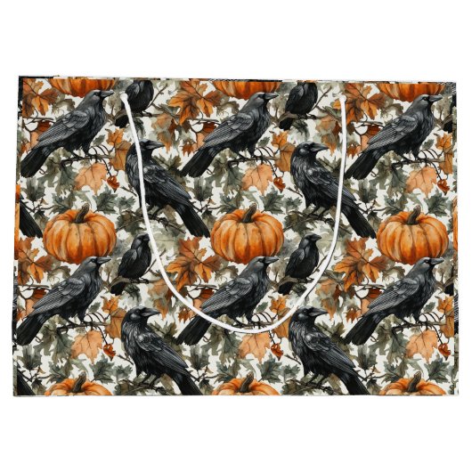 Raven Halloween Pumpkins Waterverf Herfst Groot Cadeauzakje (Achterkant)