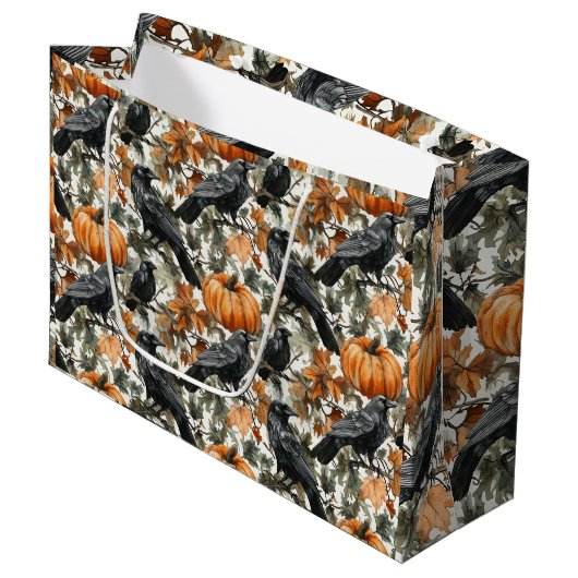 Raven Halloween Pumpkins Waterverf Herfst Groot Cadeauzakje (Voorkant Gekanteld)