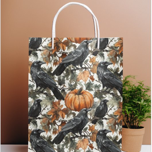 Raven Halloween Pumpkins Waterverf Herfst Groot Cadeauzakje