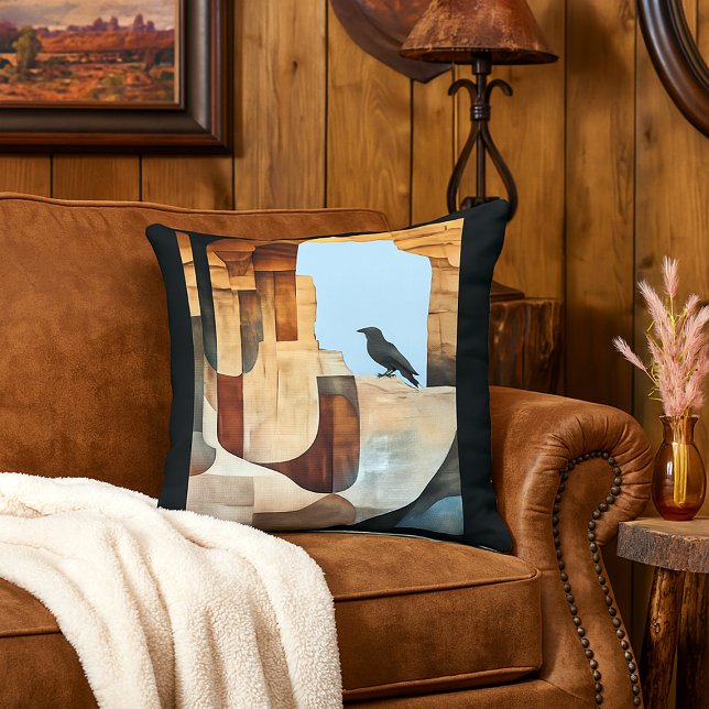 Raven herinnert zich de voorouders in zuidwestelij kussen (western style living room with native american inspired raven throw pillow
)