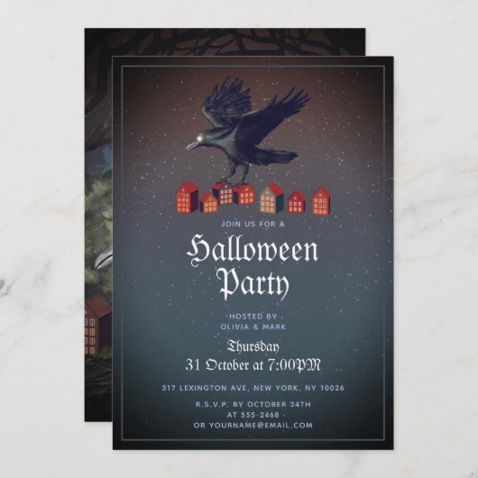 Raven Houses Moonlight Halloween Night Kaart (Voorkant / Achterkant)