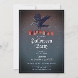 Raven Huizen Maanscheid op Halloween Nacht Kaart