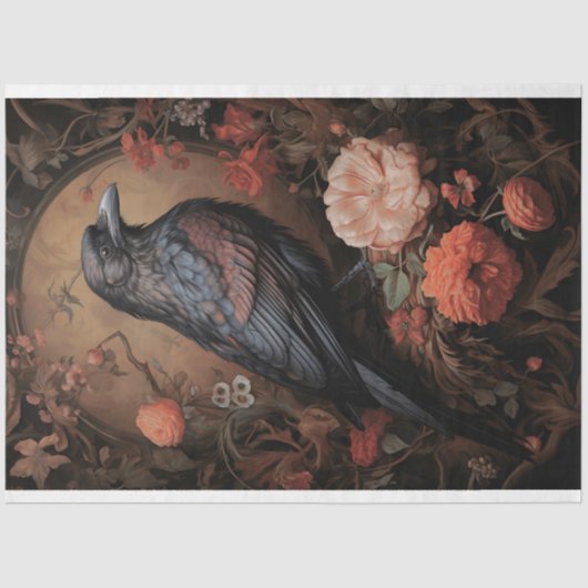 Raven in Bloemen 2 Decoupage Papier (Voorkant)