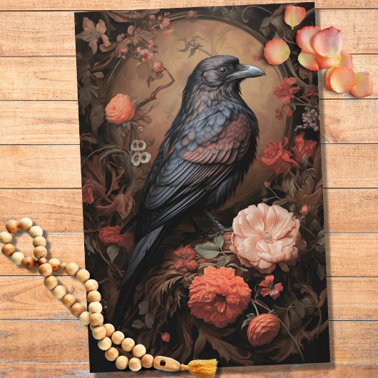 Raven in Bloemen 2 Decoupage Papier
