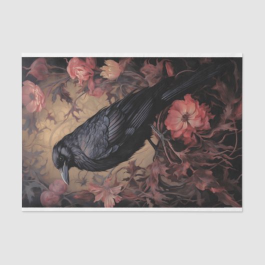 Raven in Bloemen 3 Decoupage Papier (Voorkant)