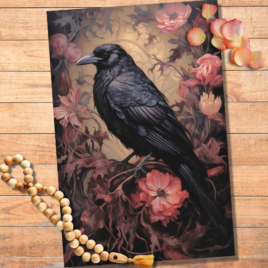 Raven in Bloemen 3 Decoupage Papier