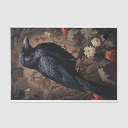 Raven in Bloemen 4 Decoupage Papier (Voorkant)