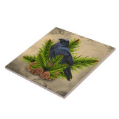 Raven in dennenboom Trivet decoratieve keramische  Tegeltje (Zijkant)