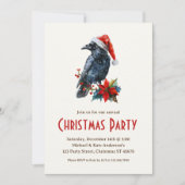 Raven in een kerstmuts Black Bird kerstfeest Kaart (Voorkant)