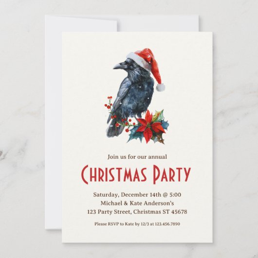 Raven in een kerstmuts Black Bird kerstfeest Kaart (Voorkant)