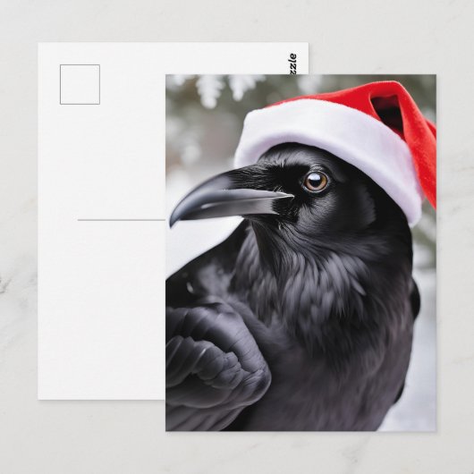 Raven in een kerstmuts briefkaart (Voorkant / Achterkant)