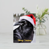 Raven in een kerstmuts folie feestdagen briefkaart (Staand Voorkant)