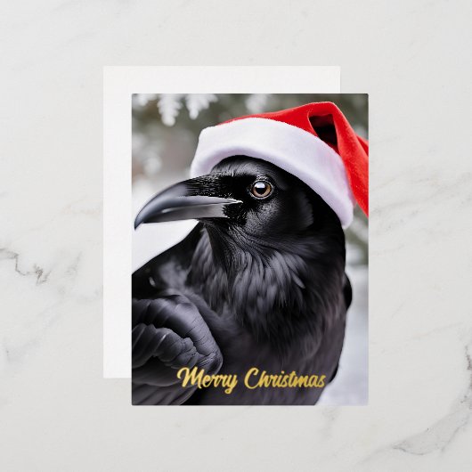 Raven in een kerstmuts folie feestdagen briefkaart (Voorkant / Achterkant)