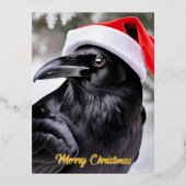 Raven in een kerstmuts folie feestdagen briefkaart (Voorkant)
