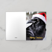 Raven in een kerstmuts folie wenskaart (Buiten Laag)