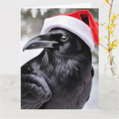 Raven in een kerstmuts kaart (Gele Bloem)
