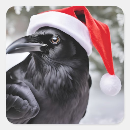 Raven in een kerstmuts vierkante sticker (Voorkant)