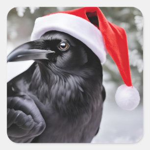 Raven in een kerstmuts vierkante sticker